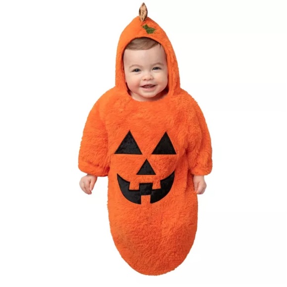 Spirit Halloween Baby Bunting Jack-O'-Lantern Costume, Fuzzy Warm Pumpkin, 0-6m - Picture 1 of 11